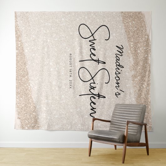 Champagne Brush Glitzer Sweet 16 Backdrop Tapestry Wandteppich (Beispiel (Horizontal))