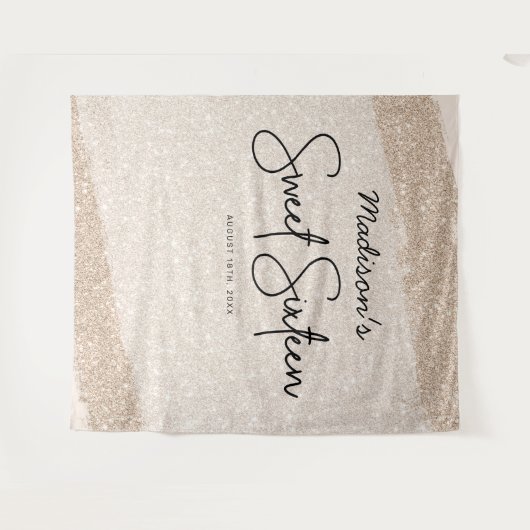 Champagne Brush Glitzer Sweet 16 Backdrop Tapestry Wandteppich (Vorderseite (Horizontal))