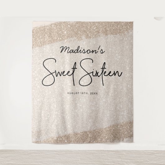 Champagne Brush Glitzer Sweet 16 Backdrop Tapestry Wandteppich (Vorderseite)