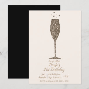 Champagne Bubbly Chic Glam Gold Geburtstagsparty Einladung