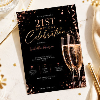 Champagne & Bubbly Girl 21. Geburtstagsfeier Einladung