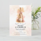 Champagne Bubbly & Gold Glitter 21 21ST Birthday Einladung (Stehend Vorderseite)