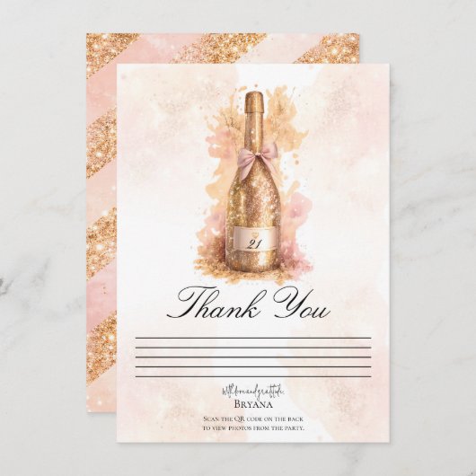 Champagne Bubbly & Gold Glitter Thank You Card Einladung (Vorne/Hinten)