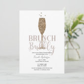 Champagne Bubbly Pink Beige Brautparty Brunch Einladung (Stehend Vorderseite)