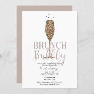 Champagne Bubbly Pink Beige Brautparty Brunch Einladung