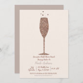 Champagne Bubbly Rose Gold Brautparty Brunch Einladung (Vorne/Hinten)