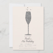 Champagne Bubbly Silver Glitzer Geburtstagsparty Einladung (Vorderseite)