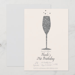 Champagne Bubbly Silver Glitzer Geburtstagsparty Einladung