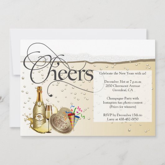 Champagne Bubbly Silvester Party Einladung (Vorderseite)