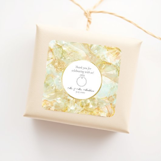 Champagne Burst Crystal Wedding Quadratischer Aufkleber