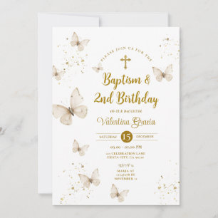 Champagne Butterfly Girl Birthday Taufkreuz Einladung