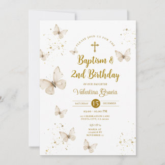 Champagne Butterfly Girl Birthday Taufkreuz Einladung