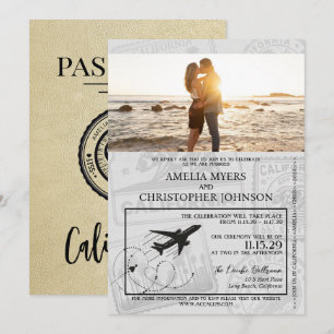 Champagne California Passport Wedding Einladung