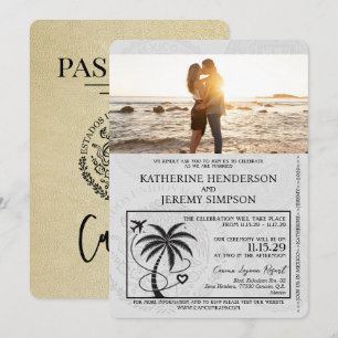 Champagne Cancun Passport Wedding Einladung