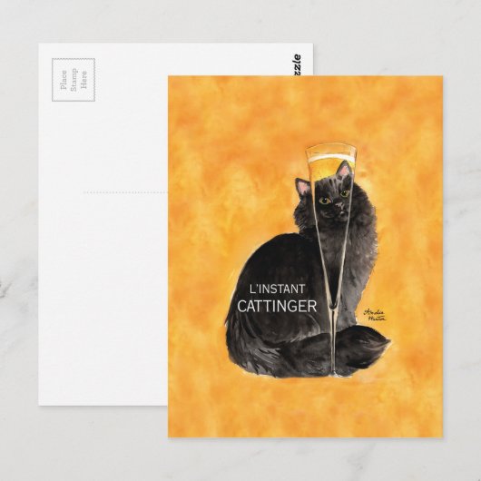 Champagne Cat Postkarte (Vorne/Hinten)