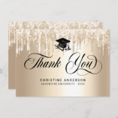 Champagne Champagne Glitzer Black Script Abschluss Dankeskarte (Vorne/Hinten)
