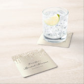 Champagne Champagne Glitzer Tropfen Script Brautpa Rechteckiger Pappuntersetzer (Vor Ort)