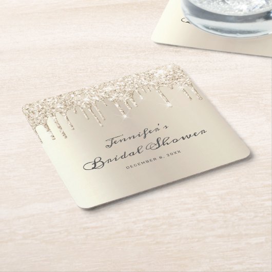 Champagne Champagne Glitzer Tropfen Script Brautpa Rechteckiger Pappuntersetzer (angewinkelt)