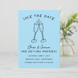 Champagne Cheers Handgezeichnet Niedlich Custom Save The Date