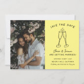 Champagne Cheers Handgezeichnetes FOTO Save The Date (Vorderseite)
