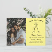 Champagne Cheers Handgezeichnetes FOTO Save The Date (Stehend Vorderseite)