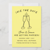 Champagne Cheers Handgezeichnetes FOTO Save The Date (Vorderseite)