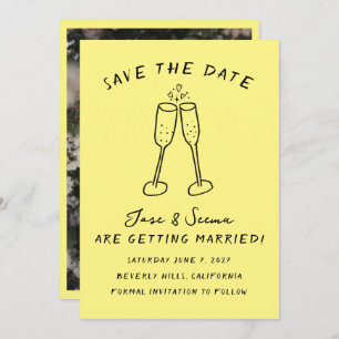 Champagne Cheers Handgezeichnetes FOTO Save The Date