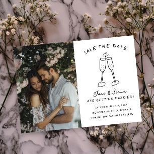 Champagne Cheers Handgezeichnetes FOTO Save The Date