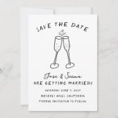Champagne Cheers Handgezeichnetes FOTO Save The Date (Vorderseite)
