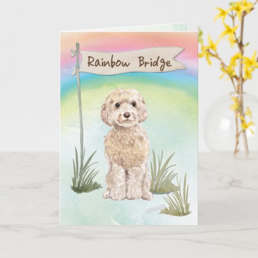 Champagne Cockapoo Beileid über Regenbogen Karte (Gelbe Blume)