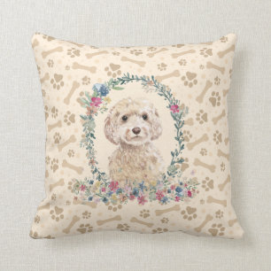 Champagne Cockapoo Dog Paw Print & Floral Niedlich Kissen
