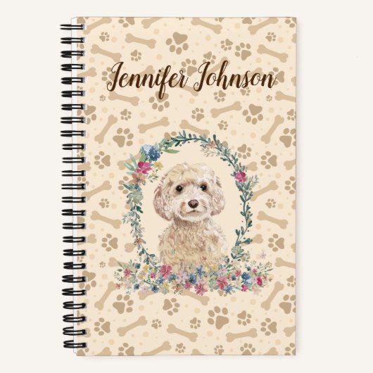 Champagne Cockapoo Dog Paw Print & Floral Niedlich Notizblock (Vorderseite)
