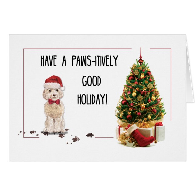 Champagne Cockapoo Funny Christmas Dog mit Tree (Vorderseite (Horizontal))