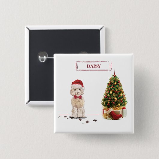 Champagne Cockapoo Funny Christmas Dog mit Tree Button (Vorne & Hinten)