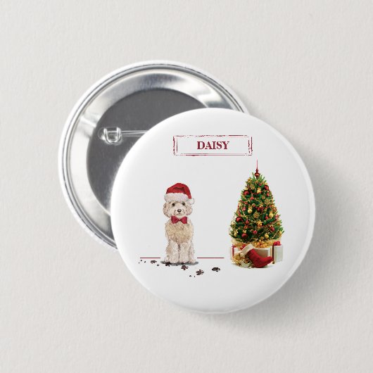 Champagne Cockapoo Funny Christmas Dog mit Tree Button (Vorne & Hinten)
