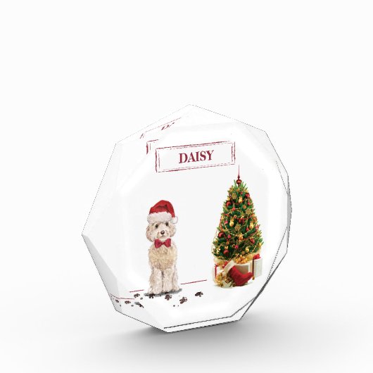 Champagne Cockapoo Funny Christmas Dog mit Tree Fotoblock (Links)