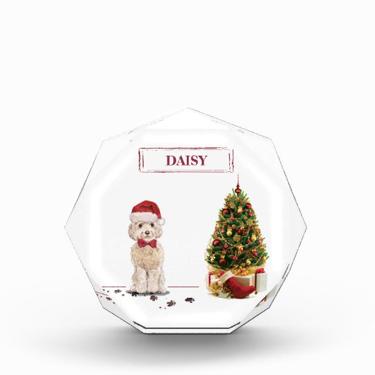 Champagne Cockapoo Funny Christmas Dog mit Tree Fotoblock (Vorderseite)