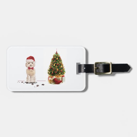 Champagne Cockapoo Funny Christmas Dog mit Tree Gepäckanhänger (Vorderseite horizontal)