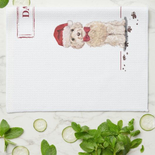 Champagne Cockapoo Funny Christmas Dog mit Tree Geschirrtuch (Gefaltet)