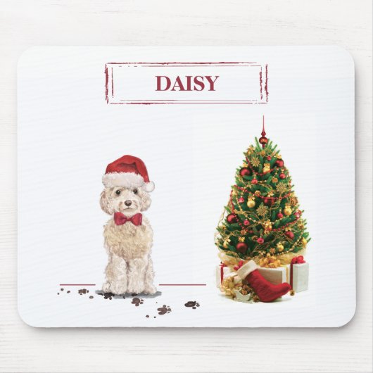 Champagne Cockapoo Funny Christmas Dog mit Tree Mousepad (Vorne)