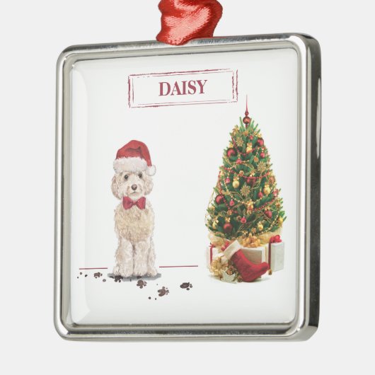 Champagne Cockapoo Funny Christmas Dog mit Tree Ornament Aus Metall (Links)