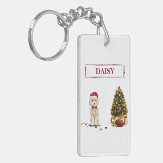 Champagne Cockapoo Funny Christmas Dog mit Tree Schlüsselanhänger (Vorderseite links)