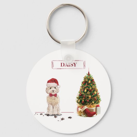 Champagne Cockapoo Funny Christmas Dog mit Tree Schlüsselanhänger (Vorderseite)