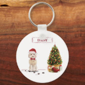 Champagne Cockapoo Funny Christmas Dog mit Tree Schlüsselanhänger (Vorderseite)