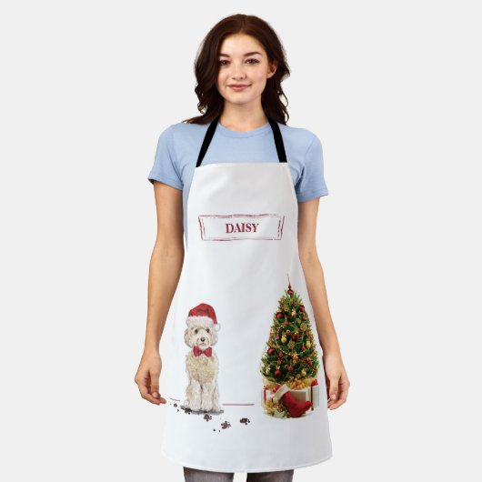 Champagne Cockapoo Funny Christmas Dog mit Tree Schürze (Getragen)