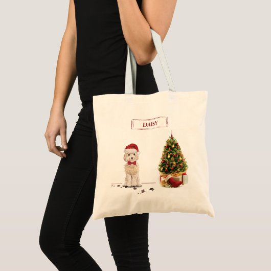 Champagne Cockapoo Funny Christmas Dog mit Tree Tragetasche (Vorderseite (Produkt))