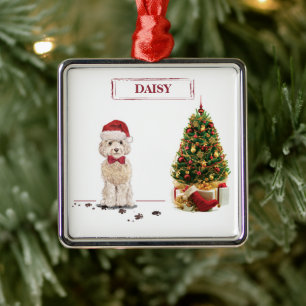 Champagne Cockapoo Funny Christmas Dog with Tree Ornament Aus Metall