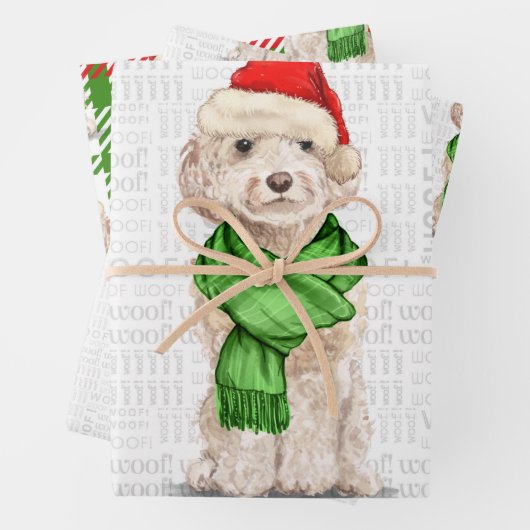 Champagne Cockapoo Weihnachtshund und Kariert Geschenkpapier Set (Beispiel)