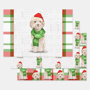 Champagne Cockapoo Weihnachtshund und Kariert Geschenkpapier Set