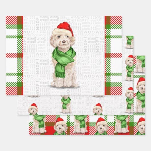 Champagne Cockapoo Weihnachtshund und Kariert Geschenkpapier Set (Set)